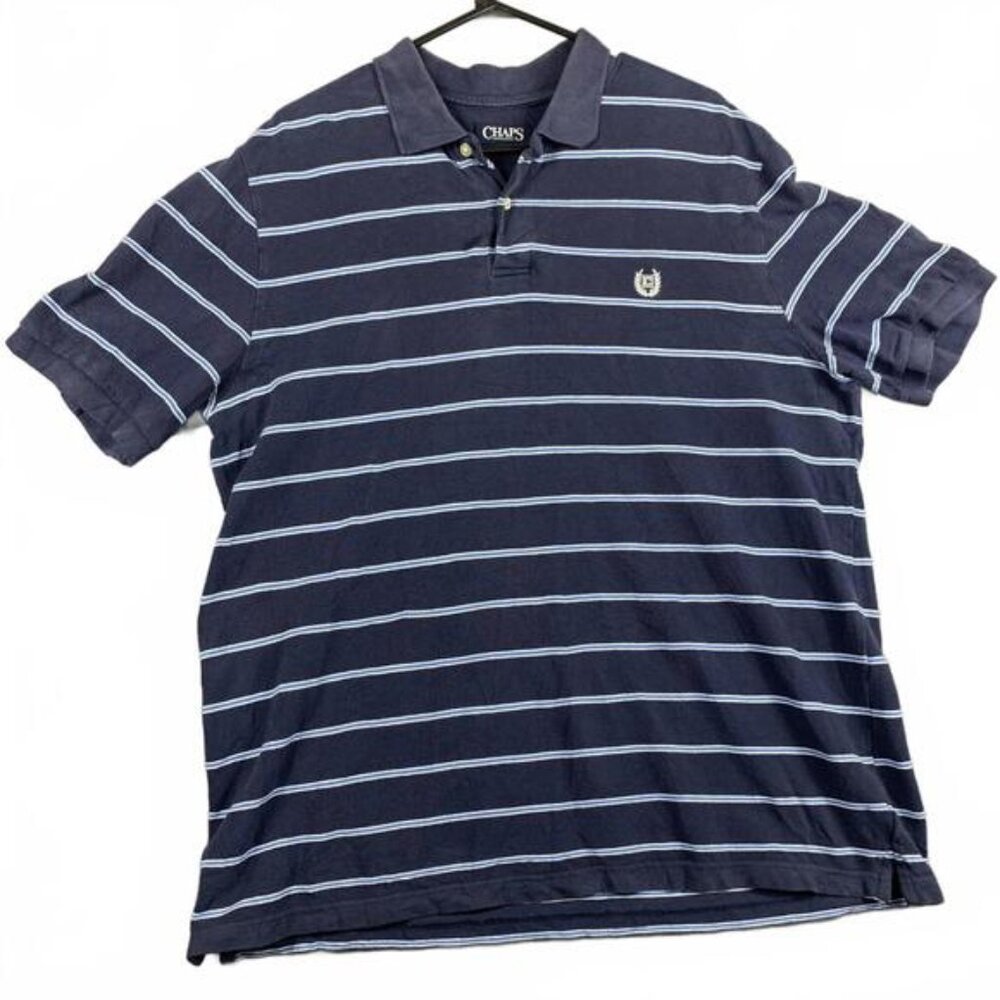 Chaps Mens L Navy Striped Polo Shirt READ